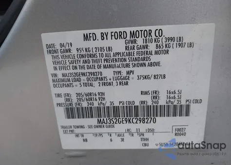 2019 Ford Ecosport Se from USA, damaged, VIN MAJ3S2GE9KC298270